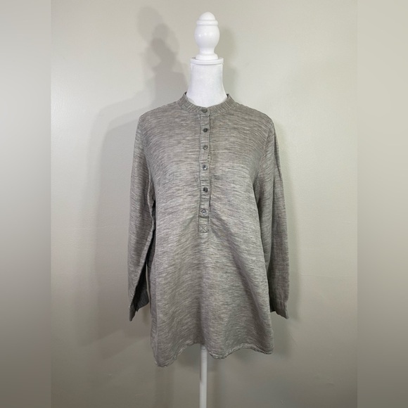 J. Jill Tops - J Jill Womens Med Popover Tunic Shirt Gray Heather L-Sleeve Tencel Linen